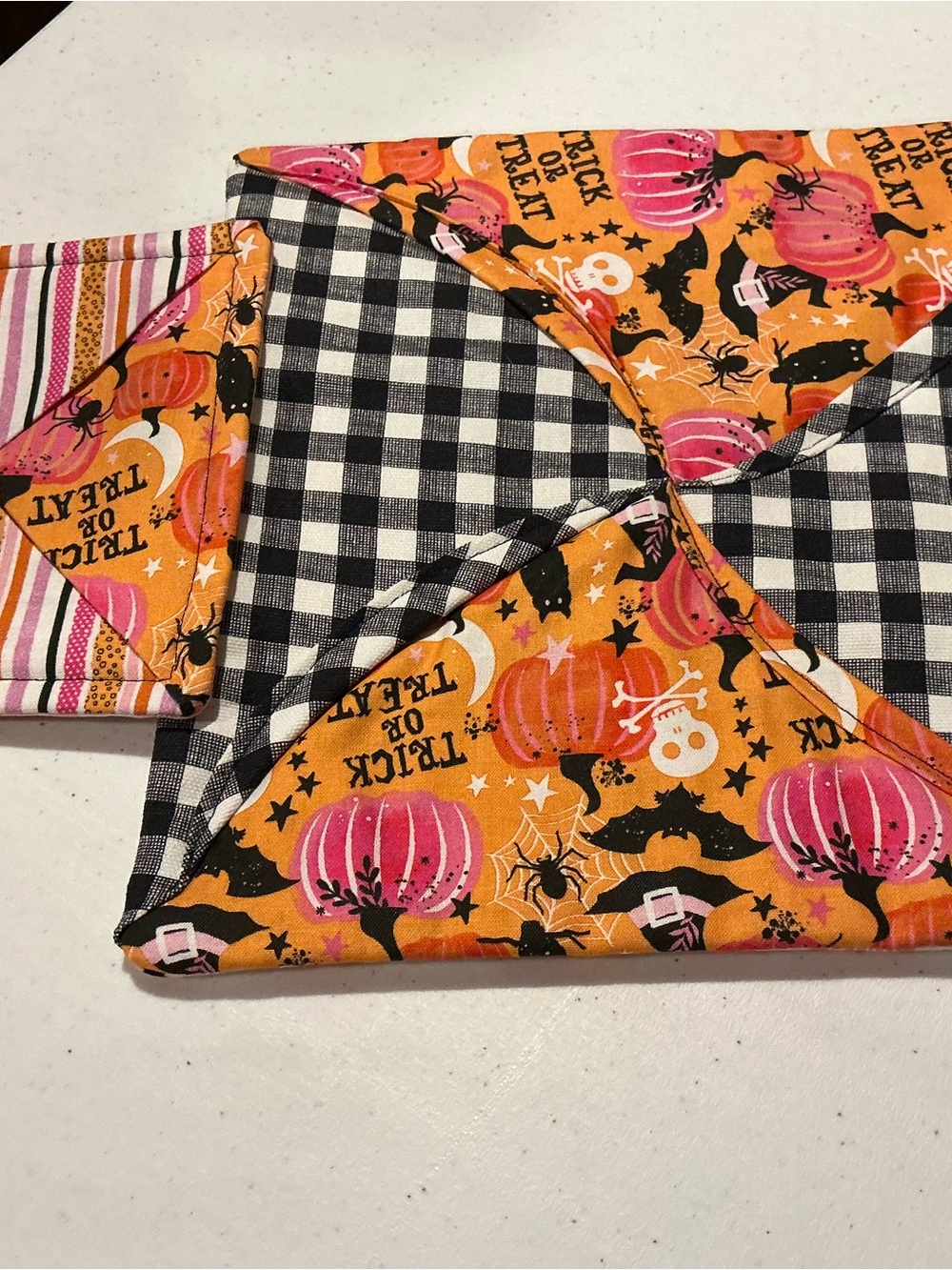 Hand Crafted Orange & Pink Halloween Pumpkin Reversible Oven Mitt